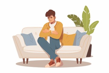 Poster - A man sitting on a couch with his arms crossed. Suitable for various lifestyle and relaxation concepts