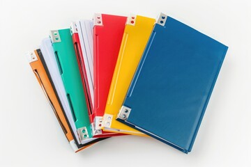 Poster - A pile of folders stacked on top of each other. Suitable for office and organization concepts