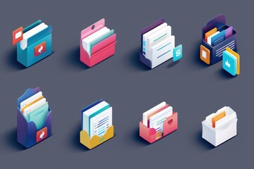 Poster - A collection of vibrant folders on a dark surface. Ideal for office or organization concepts