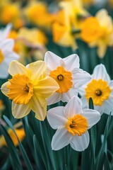 Wall Mural - Vibrant yellow and white flowers in a picturesque field. Perfect for nature and springtime concepts