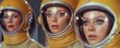 © Влада Яковенко - Actors wearing cheesy sci fi costumes from outer space for a retro science fiction television show or movie. Big makeup, helmet, space suit