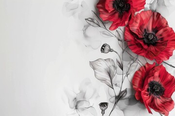 Poster - Vibrant red flowers arranged on a clean white surface, suitable for various design projects