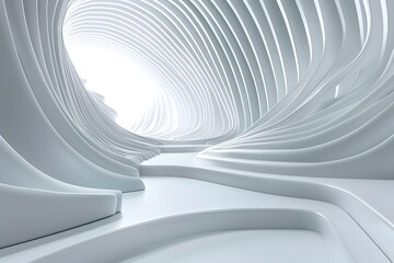 Poster - 3D render of an abstract white background with curved lines in the style of a futuristic and minimalistic wallpaper design concept
