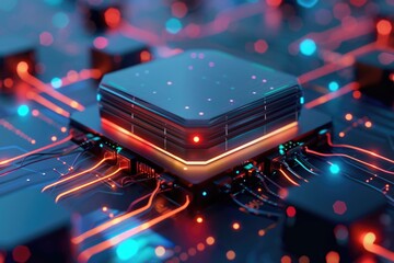 Poster - A close up of an electronic device on a table. Suitable for technology concepts