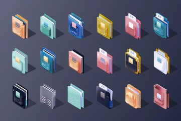 Poster - A variety of colored folders on a dark surface. Suitable for office and organization concepts