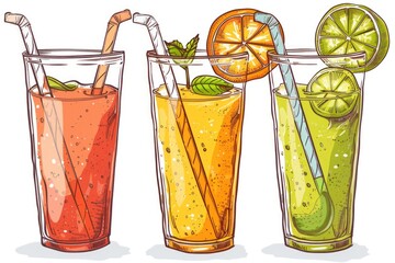 Poster - Three glasses with various beverages, suitable for food and drink concepts