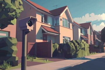 Poster - A street light illuminating a row of houses. Ideal for urban and residential concepts