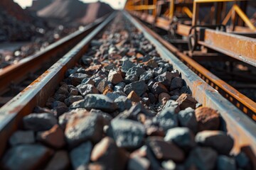 Poster - Close up of a train track with rocks, suitable for transportation themes