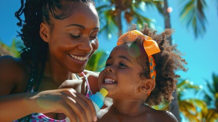 Poster - A heartwarming image of a woman and a little girl sharing a smile. Perfect for family and happiness concepts