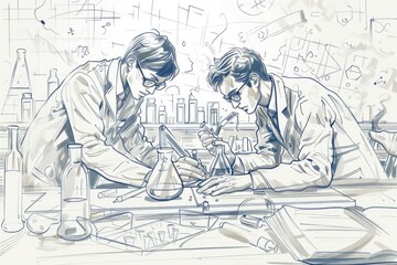 Poster - Two individuals conducting experiments in a laboratory. Suitable for scientific and research concepts