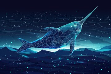 Poster - A serene image of a whale peacefully floating in the dark ocean. Perfect for marine life concepts