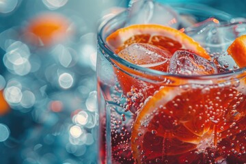 Poster - A glass of soda with fresh orange slices and ice cubes. Perfect for summer drink menus