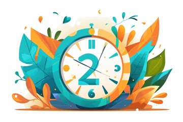 Poster - Clock surrounded by leaves, suitable for nature themes