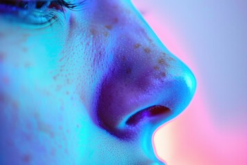 Poster - A person's face illuminated by a blue light. Suitable for technology or futuristic concepts
