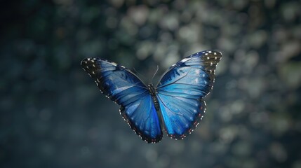 Poster - A beautiful blue butterfly flying gracefully through the air. Perfect for nature and wildlife projects