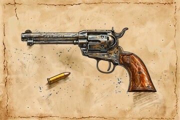 Poster - Illustration of a revolver and a bullet, suitable for firearms or crime-related concepts