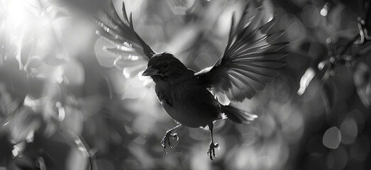 Poster - Black and white photo of a bird flying, suitable for various projects