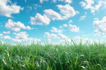 Poster - a peaceful scene of a grass field with a clear blue sky in the background. suitable for various natu