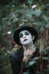 Poster - A man wearing a black hat and white face paint. Perfect for Halloween events