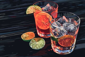 Poster - Glass of orange juice with lime slice, perfect for food and beverage concepts