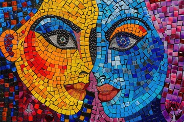 Poster - Close up of a mosaic depicting a woman's face, suitable for artistic projects