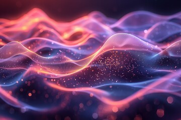 Fototapete - A vibrant digital art piece with a particle wave effect that sparkles, creating a sense of motion and energy