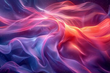 Poster - Abstract art with colorful silky waves on a cosmic background, suggesting flowing energy or fabric in space
