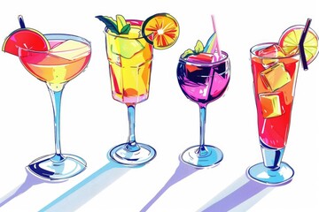 Poster - A group of four different types of drinks. Perfect for beverage concepts