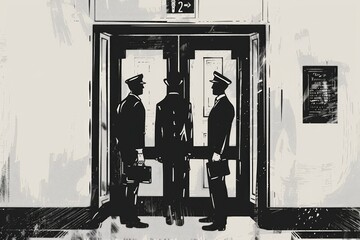 Poster - Two men standing in front of a door, suitable for business or home security concepts