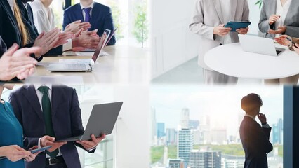 Aufkleber - Collage video of various business scenes. Blur transition from white background.