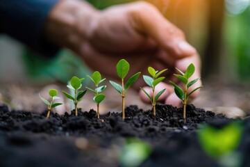 Aufkleber - A close up image of a person's hand touching a plant. Suitable for nature and environment concepts