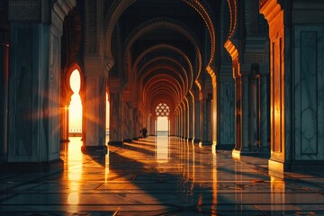 Poster - Sunlight streaming through architectural arches, suitable for architectural designs