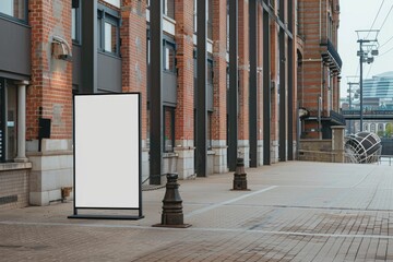 Aufkleber - A blank billboard on a sidewalk in front of a brick building. Suitable for advertising concepts
