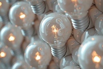 Poster - A macro shot emphasizing the intricate glowing filament inside a light bulb, encapsulating the beauty of technology and ideas