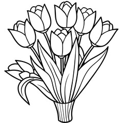 Tulip Flower outline illustration coloring book page design, Tulip Flower black and white line art drawing coloring book pages for children and adults
