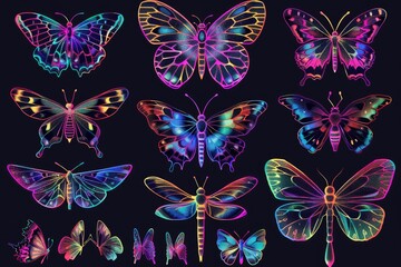 Poster - Colorful butterflies on a black background, perfect for nature-themed designs