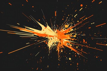 Poster - Abstract black background with orange and white splats. Ideal for graphic design projects