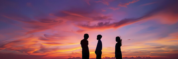 Wall Mural - dreamy sunset silhouettes of cactus against a blue sky