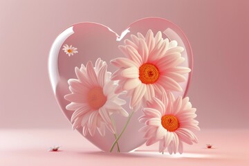 Poster - A heart shaped vase filled with daisies, perfect for romantic occasions