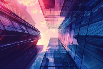 Poster - Urban cityscape with tall buildings, ideal for architectural and real estate concepts