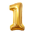© Mustafa - A shiny gold foil number one balloon floats in a neutral space