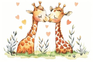 Poster - Image of a couple of giraffes standing side by side. Suitable for various nature and wildlife concepts