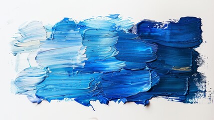 Poster - blue paint strokes on white background, oil painting, flat lay