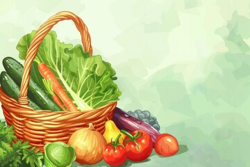 Poster - A basket filled with a variety of fresh vegetables, perfect for a healthy lifestyle concept