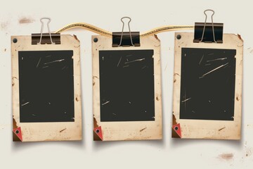 Poster - Three vintage photo frames hanging on a clothes line. Ideal for nostalgia or memories concept