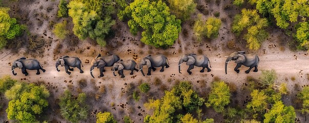 Wall Mural - Aerial view of Elephants in Balule Nature Reserve, Maruleng, Limpopo region, South Africa.