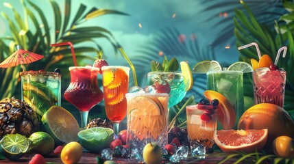 Poster - A variety of drinks displayed on a table, suitable for beverage concepts