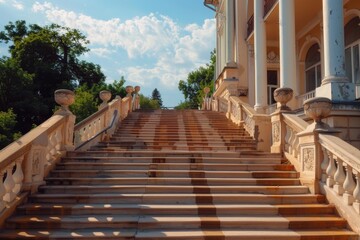 Aufkleber - A set of stairs leading up to a building. Suitable for architecture and urban design concepts