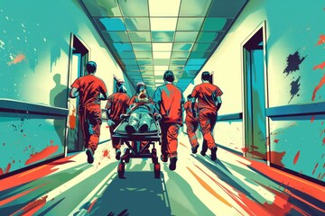 Poster - Group of people walking in hallway, suitable for business concepts