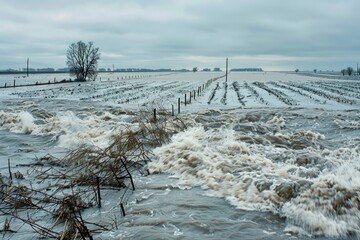 Poster - A flooded field with water flowing out